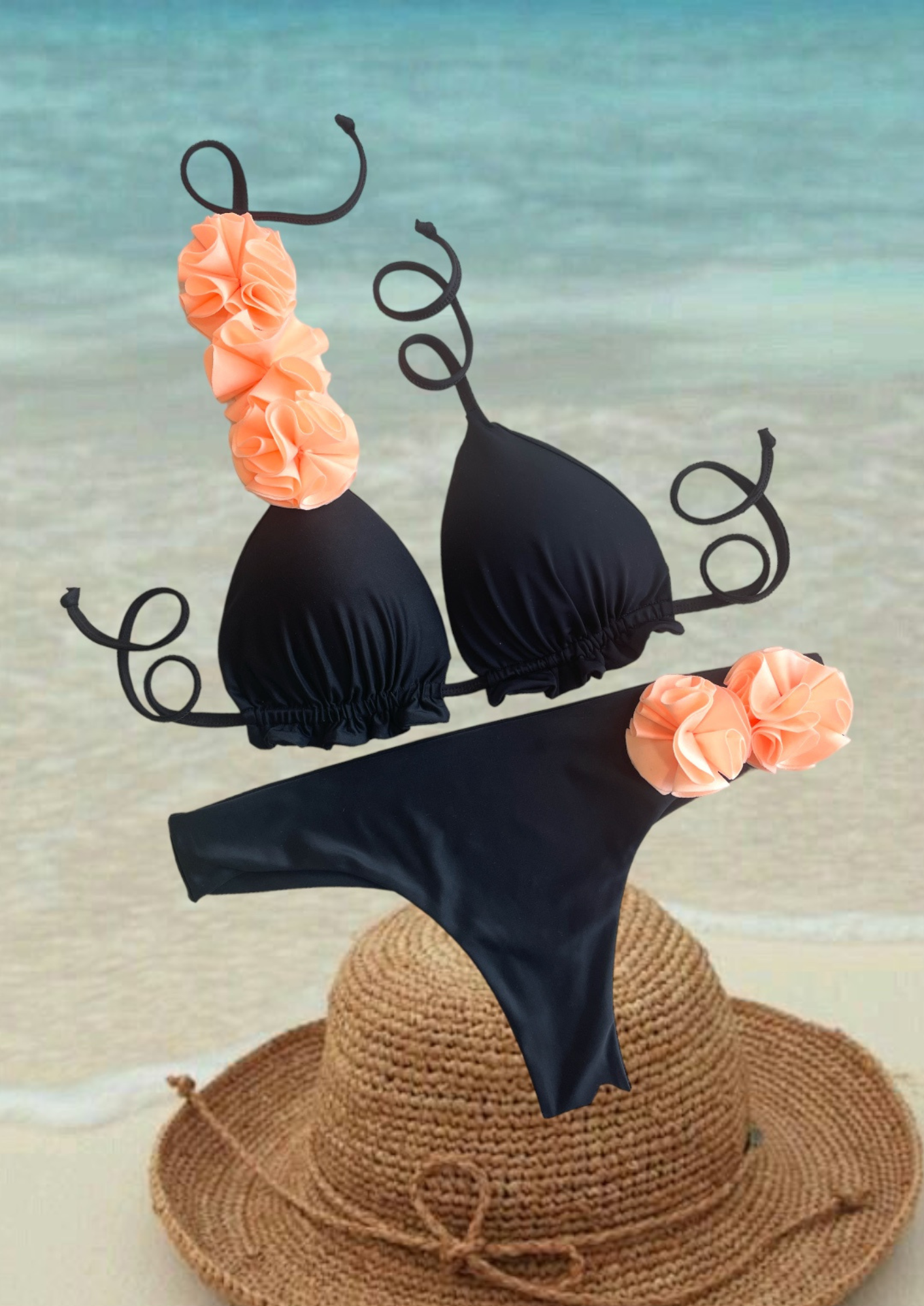 BIKINI ROMÁNTIC BLACK AND PEACH