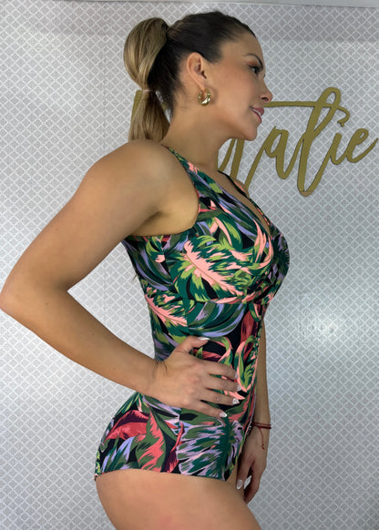 MONOKINI MODELADOR CRUZADO PABILO MONSTERA BLACK