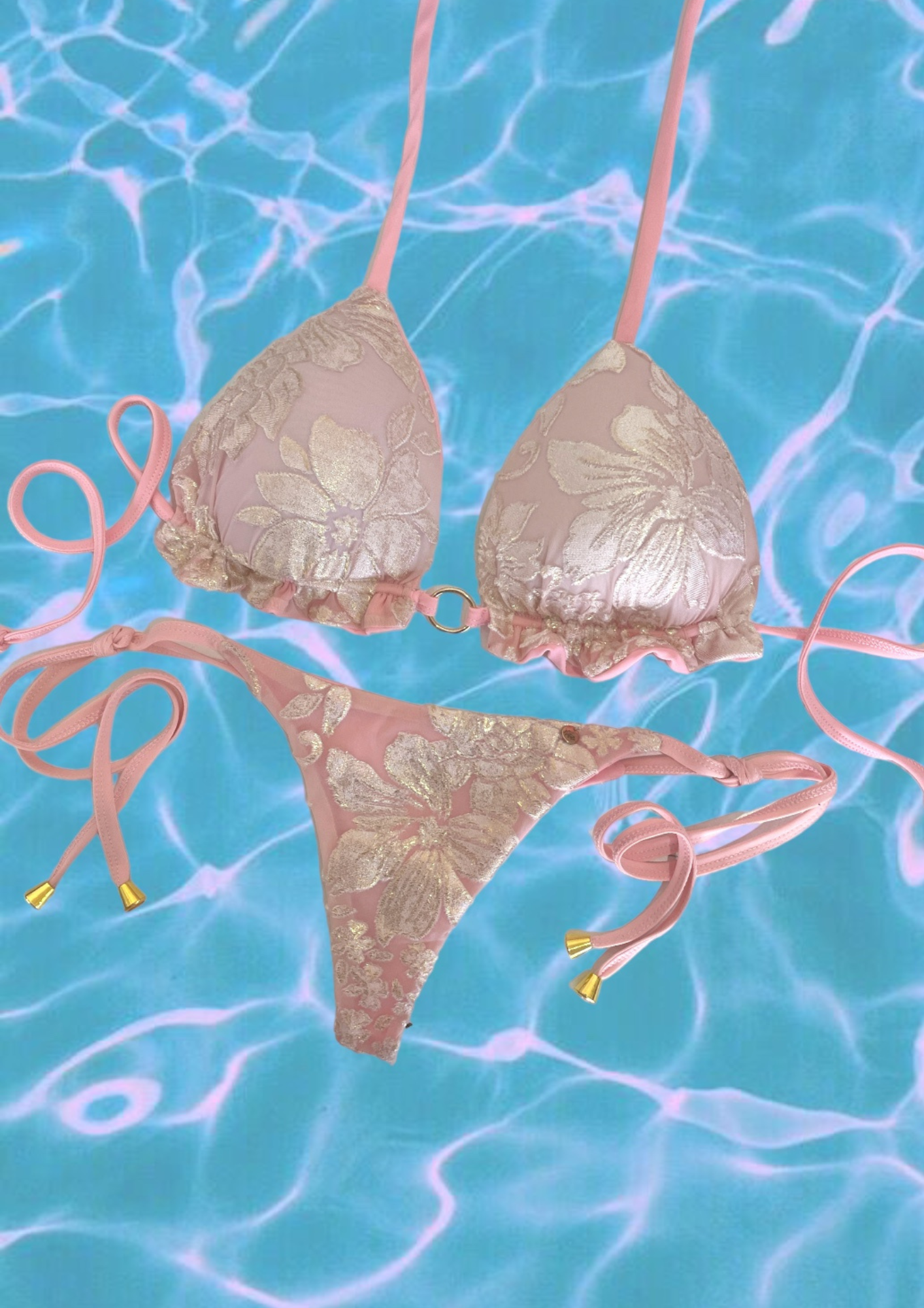 Bikini FLOWER pink colaless